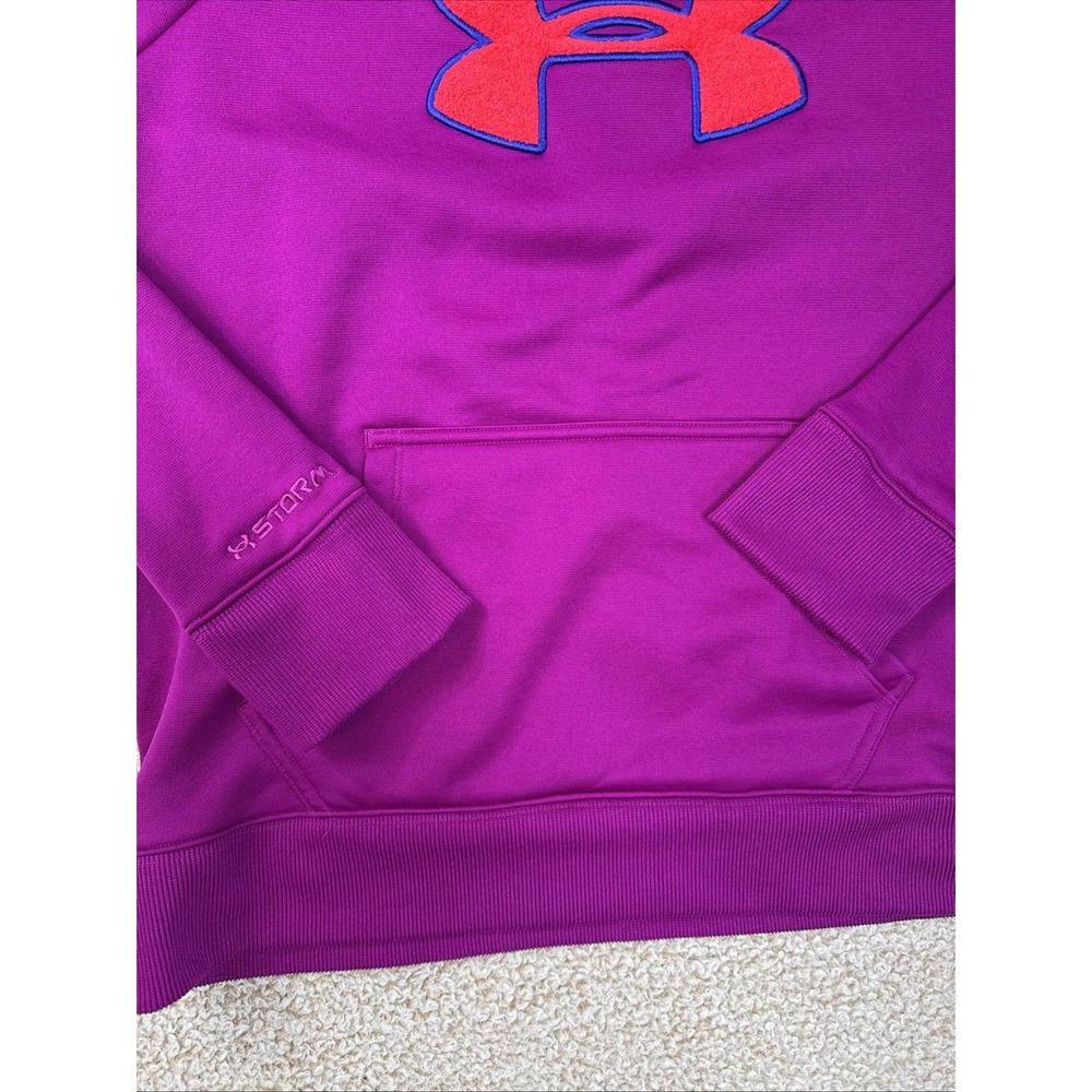 Under Armour Sweater Womens L Crew Neck L/S Pink Softshell Big Logo Kangaroo - Picture 8 of 11